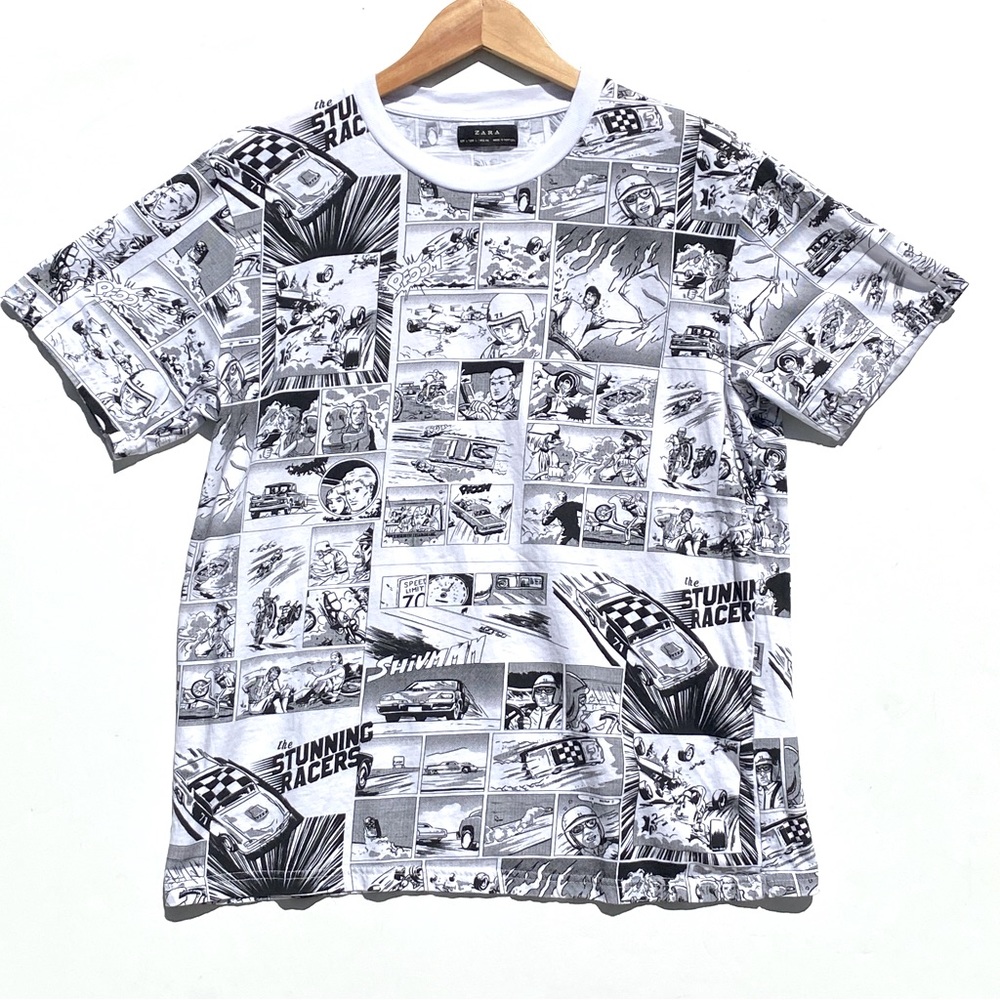 ZARA Men’s Black and White Comic Book Print Tshirt